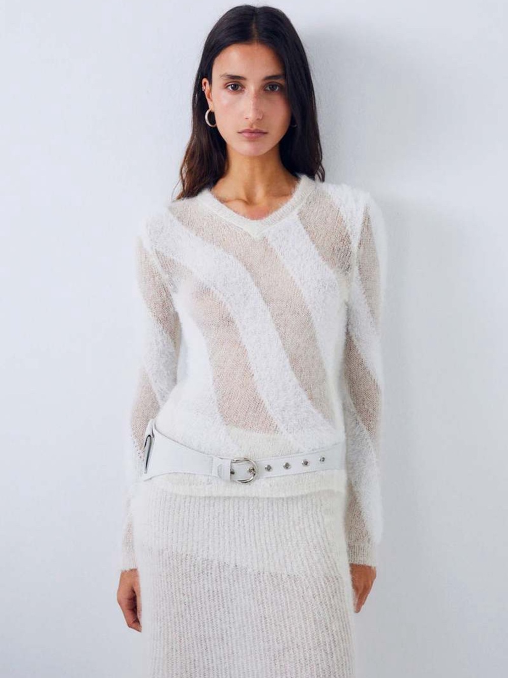 Gimaguas Cream Fuzzy Stripe Jumper Sweater